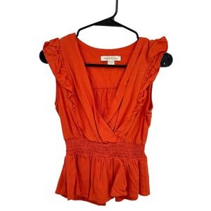Ruffle Peplum Blouse S Rust Orange Smocked Waist Boho Ruffle Sleeveless Top
